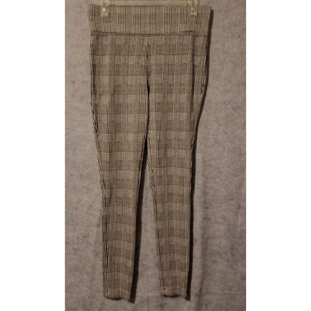 Tahari Women’s Pants Medium Black & White Plaid Stretch Waist Pull On Ankle
